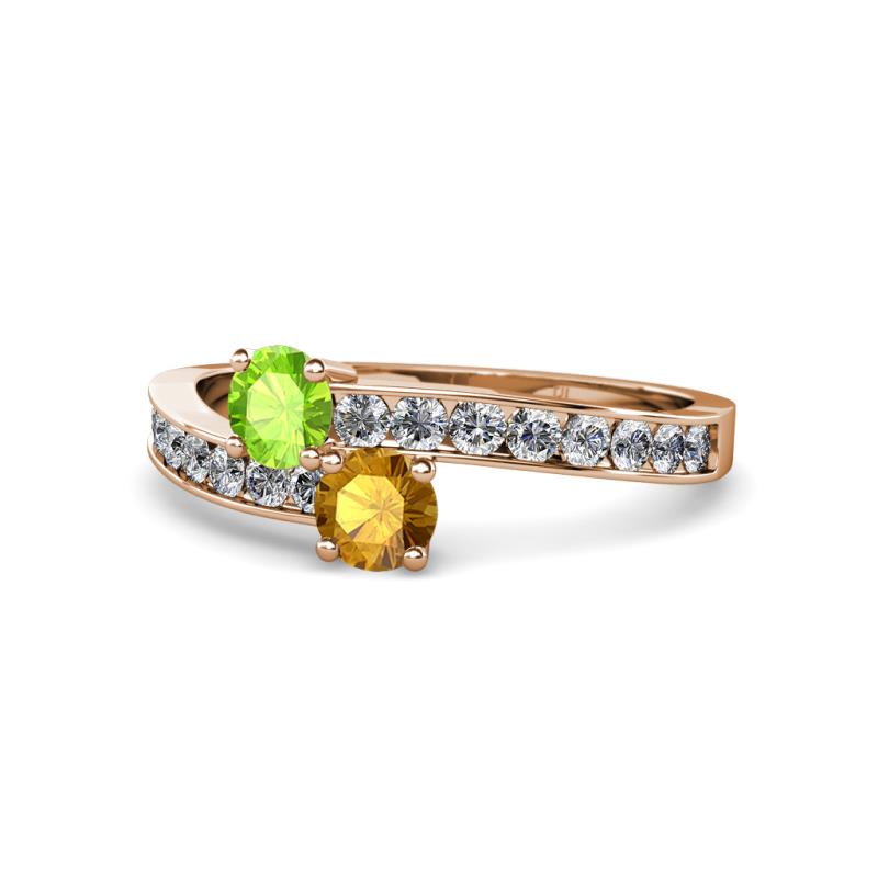 Olena Peridot and Citrine with Side Diamonds Bypass Ring 