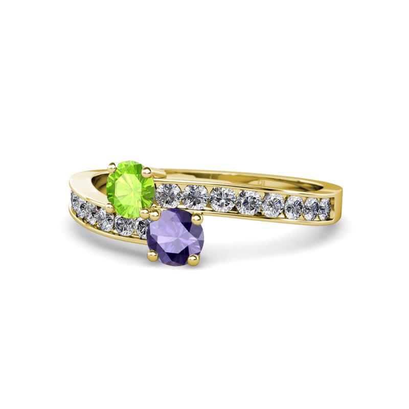 Olena Peridot and Iolite with Side Diamonds Bypass Ring 