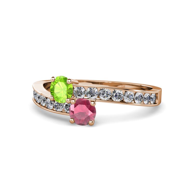 Olena Peridot and Rhodolite Garnet with Side Diamonds Bypass Ring 