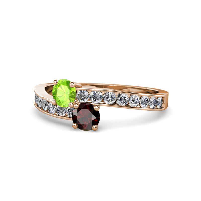 Olena Peridot and Red Garnet with Side Diamonds Bypass Ring 