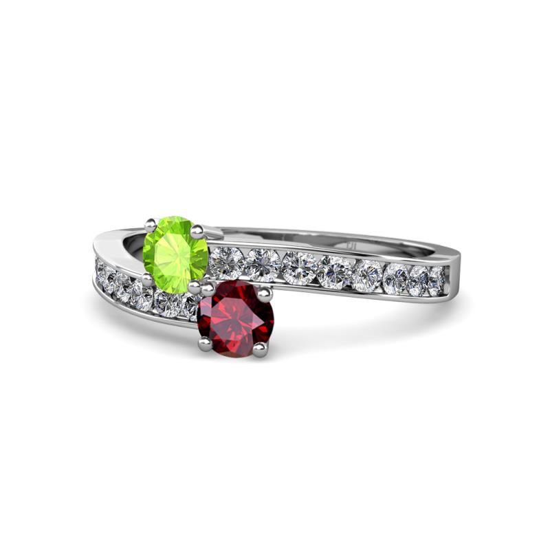 Olena Peridot and Ruby with Side Diamonds Bypass Ring 