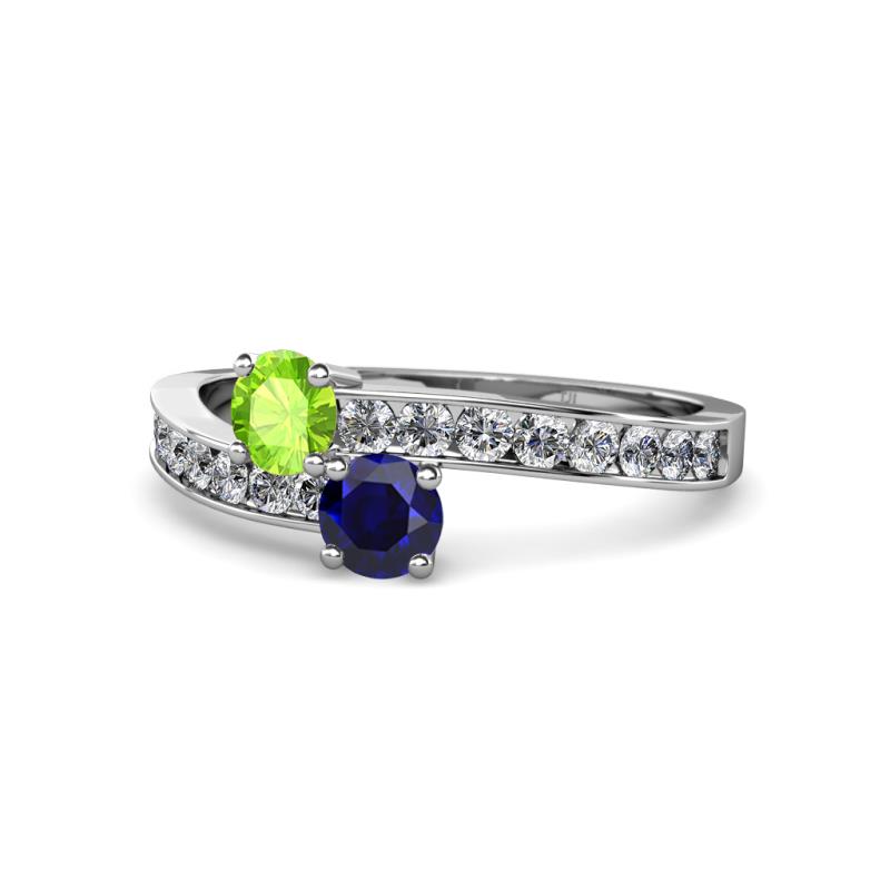 Olena Peridot and Blue Sapphire with Side Diamonds Bypass Ring 