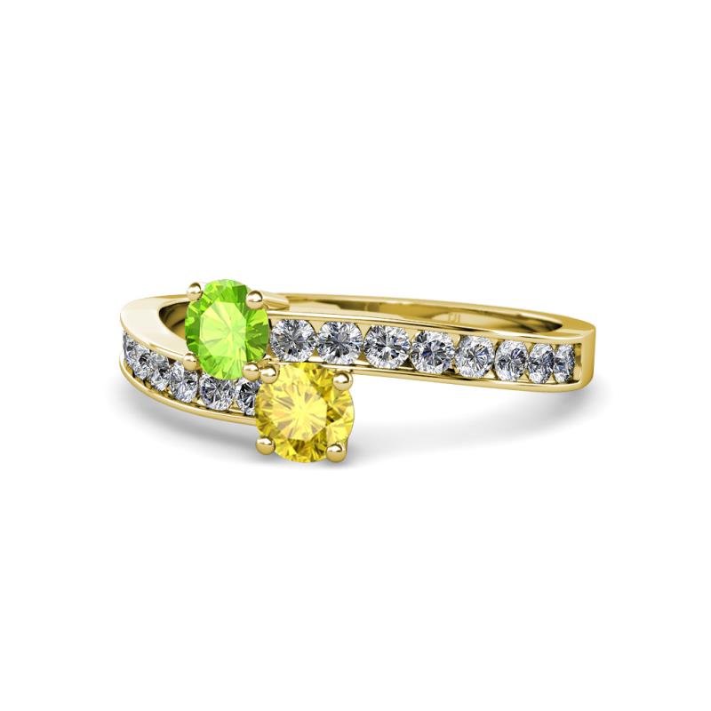 Olena Peridot and Yellow Sapphire with Side Diamonds Bypass Ring 