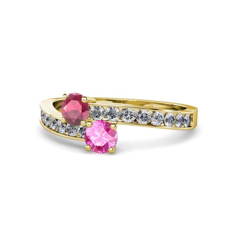 Olena Rhodolite Garnet and Pink Sapphire with Side Diamonds Bypass Ring 