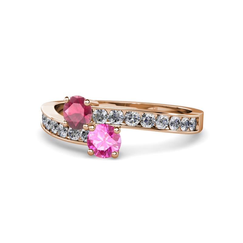 Olena Rhodolite Garnet and Pink Sapphire with Side Diamonds Bypass Ring 