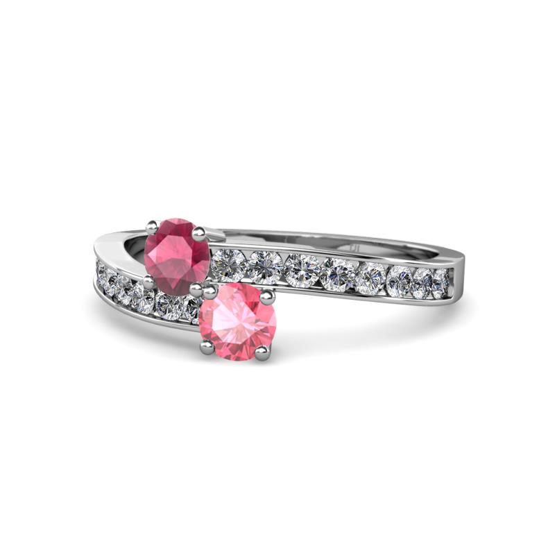 Olena Rhodolite Garnet and Pink Tourmaline with Side Diamonds Bypass Ring 