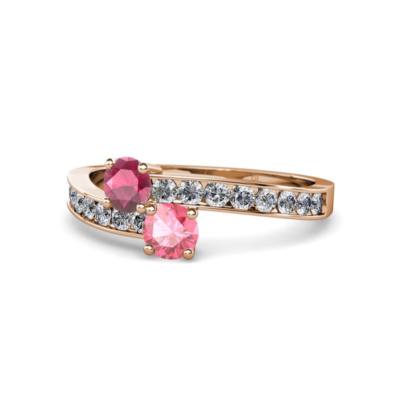 Olena Rhodolite Garnet and Pink Tourmaline with Side Diamonds Bypass Ring 