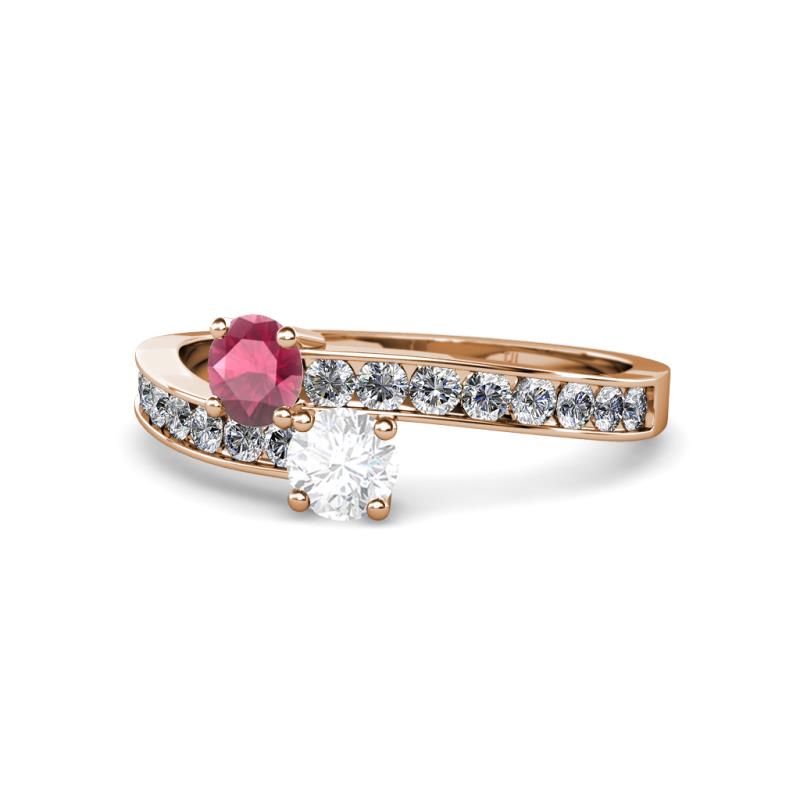 Olena Rhodolite Garnet and White Sapphire with Side Diamonds Bypass Ring 