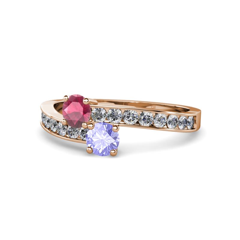 Olena Rhodolite Garnet and Tanzanite with Side Diamonds Bypass Ring 