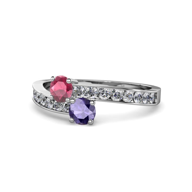 Olena Rhodolite Garnet and Iolite with Side Diamonds Bypass Ring 