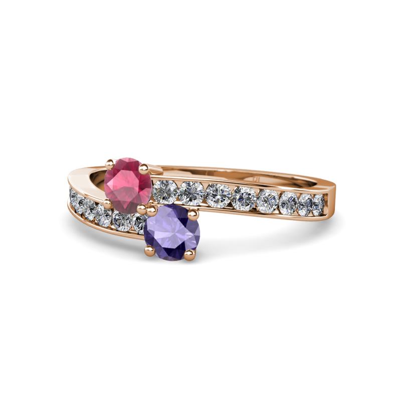 Olena Rhodolite Garnet and Iolite with Side Diamonds Bypass Ring 