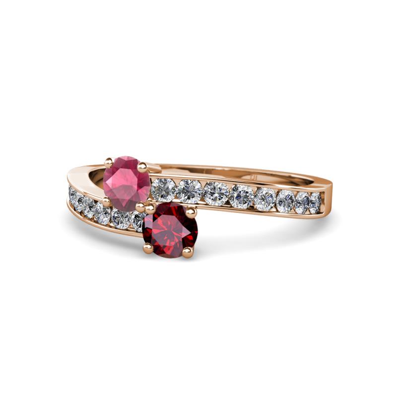 Olena Rhodolite Garnet and Ruby with Side Diamonds Bypass Ring 