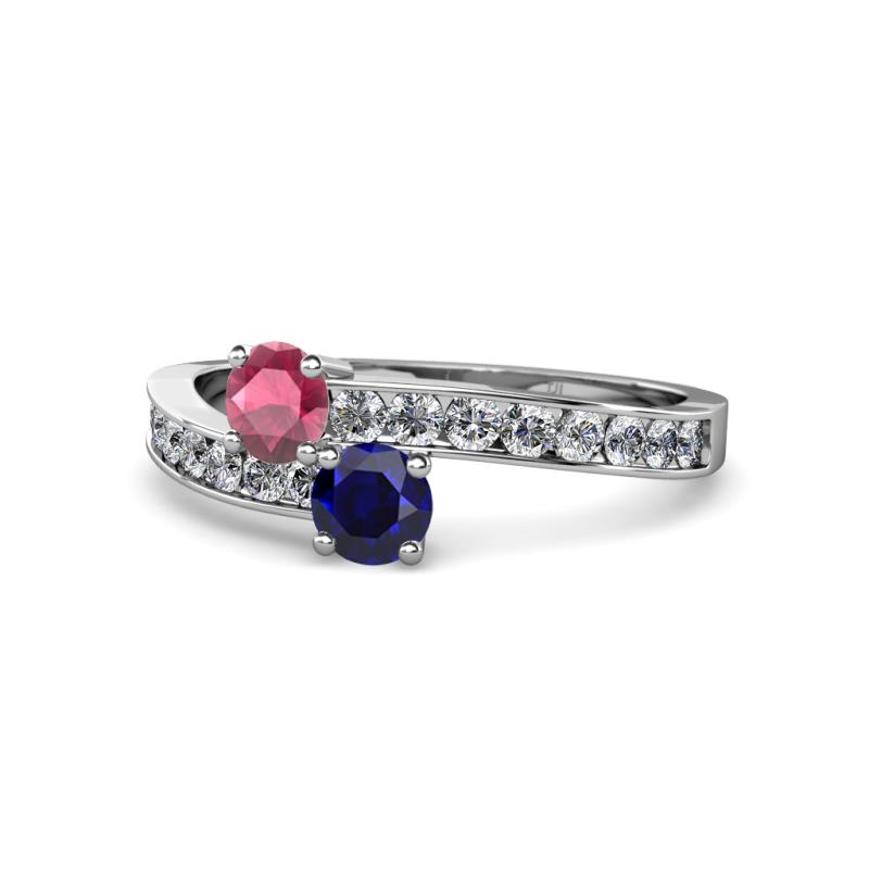 Olena Rhodolite Garnet and Blue Sapphire with Side Diamonds Bypass Ring 