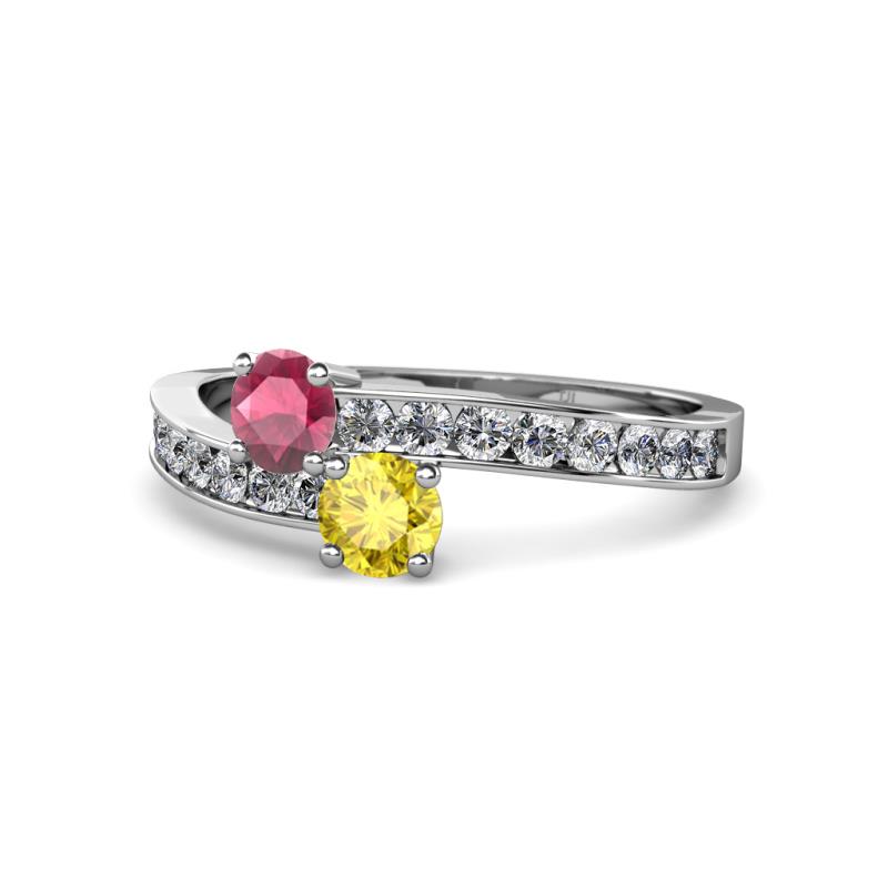 Olena Rhodolite Garnet and Yellow Sapphire with Side Diamonds Bypass Ring 