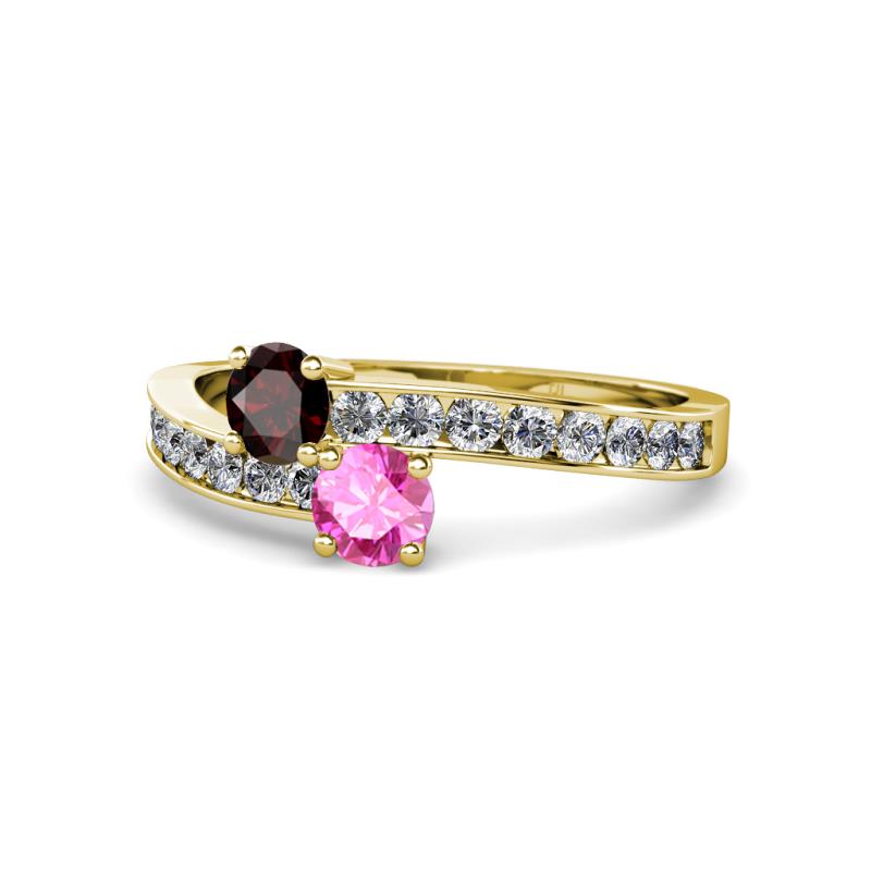 Olena Red Garnet and Pink Sapphire with Side Diamonds Bypass Ring 