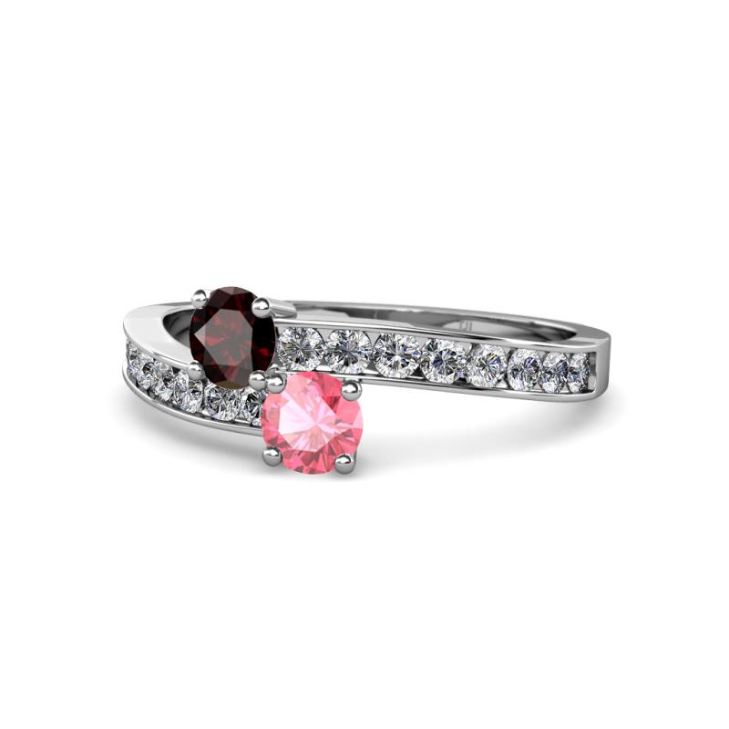 Olena Red Garnet and Pink Tourmaline with Side Diamonds Bypass Ring 