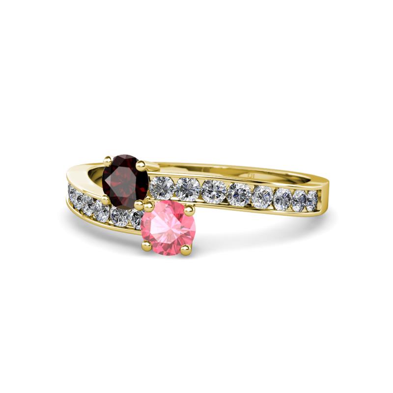 Olena Red Garnet and Pink Tourmaline with Side Diamonds Bypass Ring 