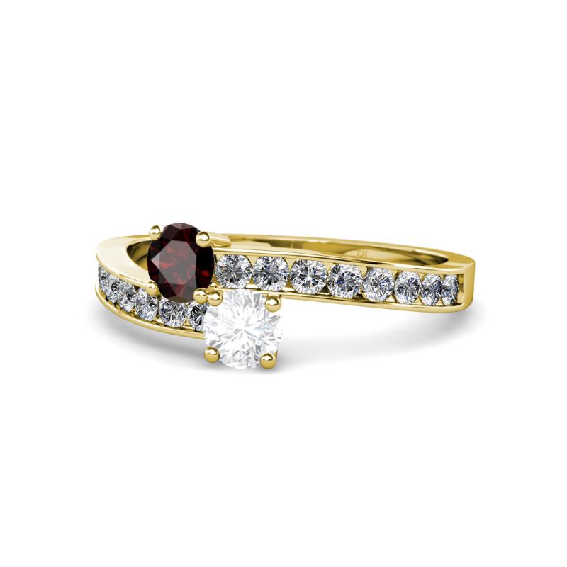 Olena Red Garnet and White Sapphire with Side Diamonds Bypass Ring 