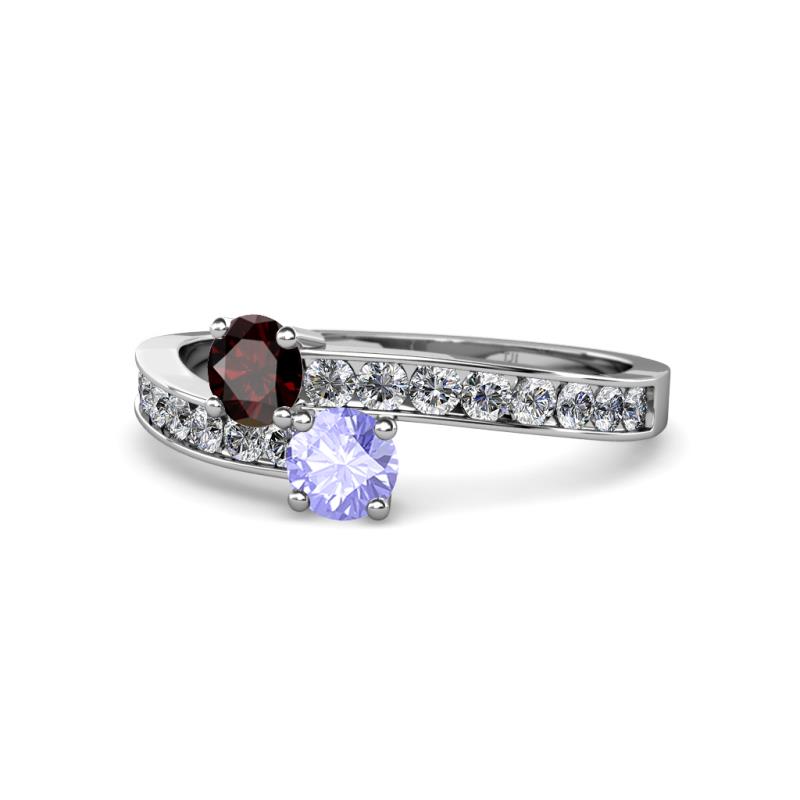 Olena Red Garnet and Tanzanite with Side Diamonds Bypass Ring 
