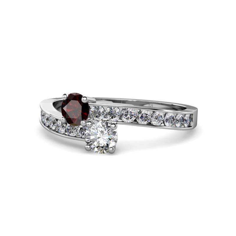 Olena Red Garnet and Diamond with Side Diamonds Bypass Ring 