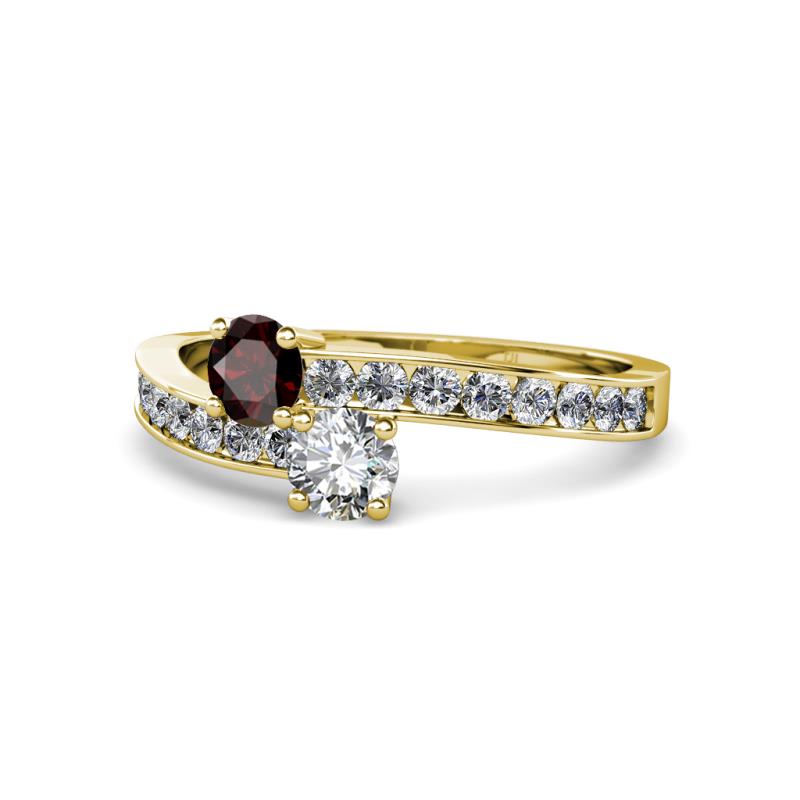 Olena Red Garnet and Diamond with Side Diamonds Bypass Ring 