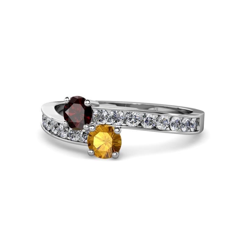 Olena Red Garnet and Citrine with Side Diamonds Bypass Ring 