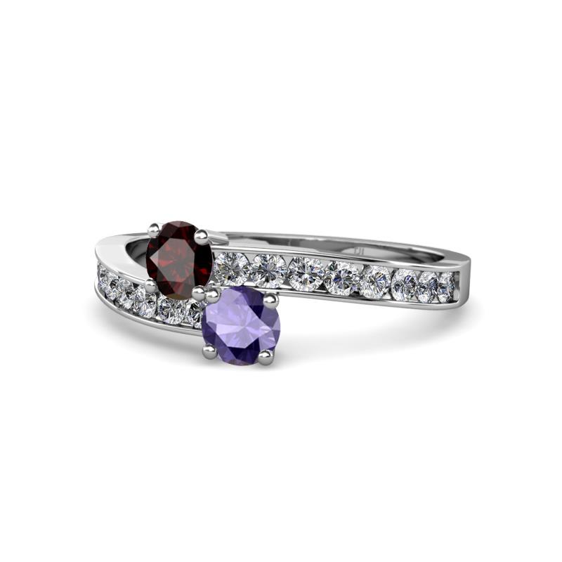 Olena Red Garnet and Iolite with Side Diamonds Bypass Ring 