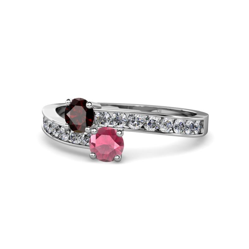 Olena Red and Rhodolite Garnet with Side Diamonds Bypass Ring 