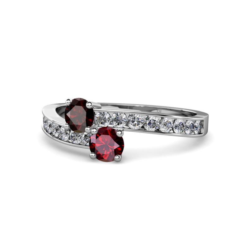 Olena Red Garnet and Ruby with Side Diamonds Bypass Ring 