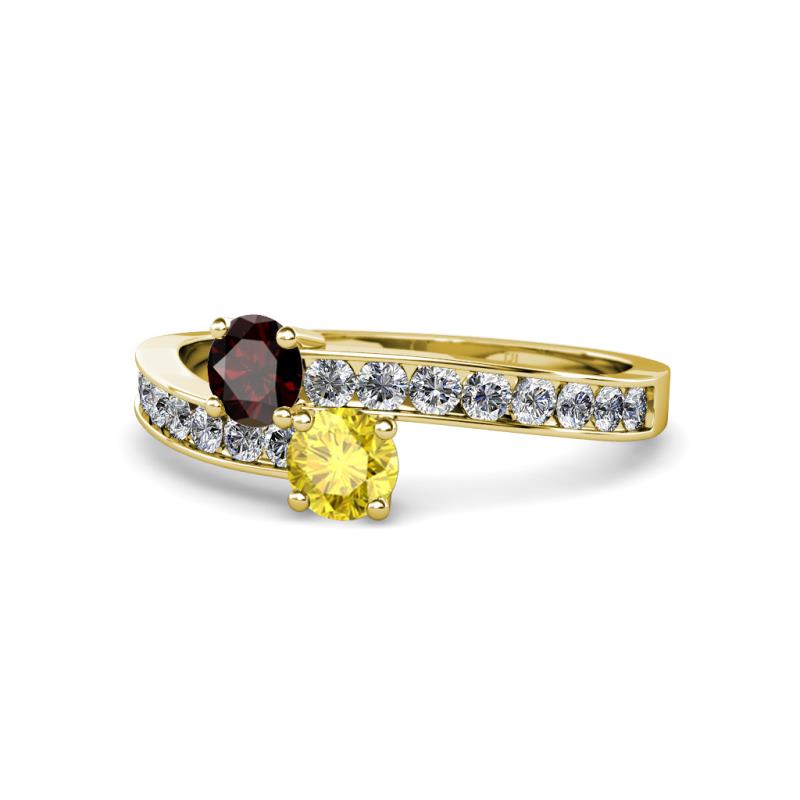 Olena Red Garnet and Yellow Sapphire with Side Diamonds Bypass Ring 