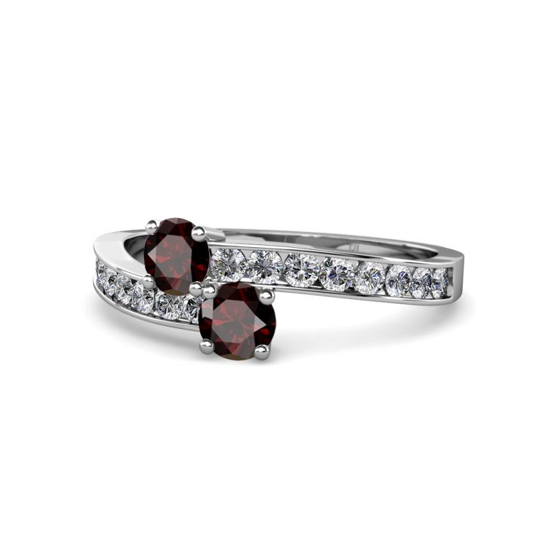 Olena Red Garnet with Side Diamonds Bypass Ring 