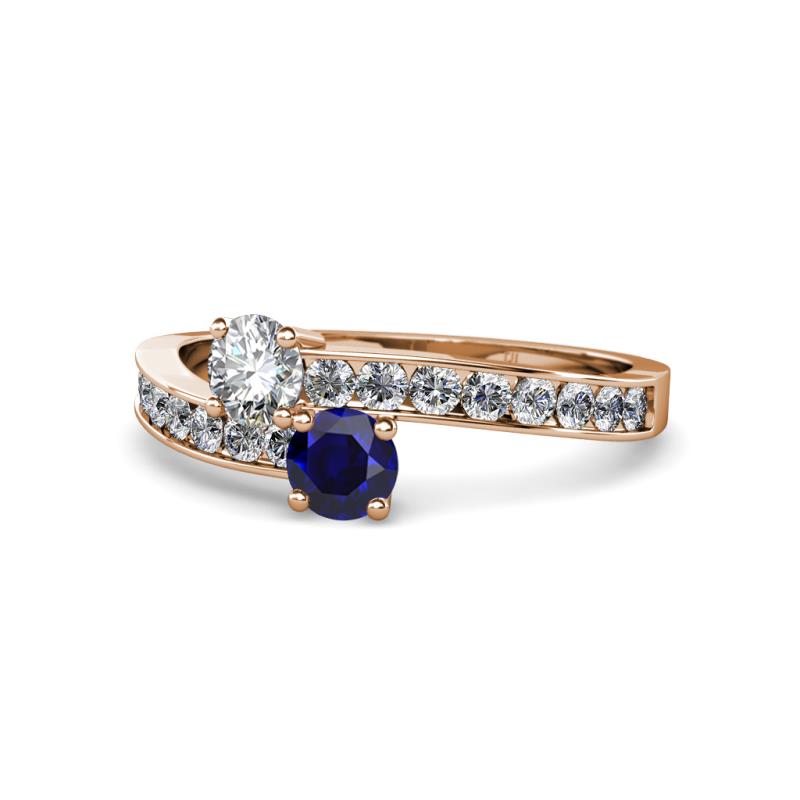 Olena Diamond and Blue Sapphire with Side Diamonds Bypass Ring 