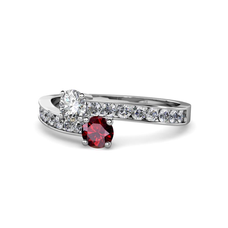 Olena Diamond and Ruby with Side Diamonds Bypass Ring 