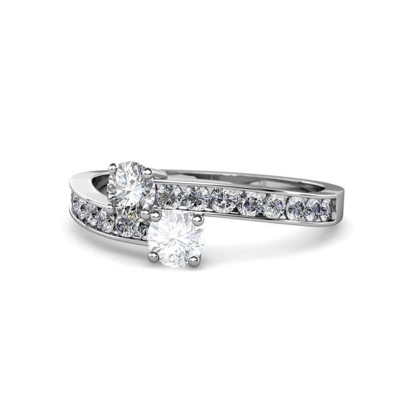 Olena Diamond and White Sapphire with Side Diamonds Bypass Ring 