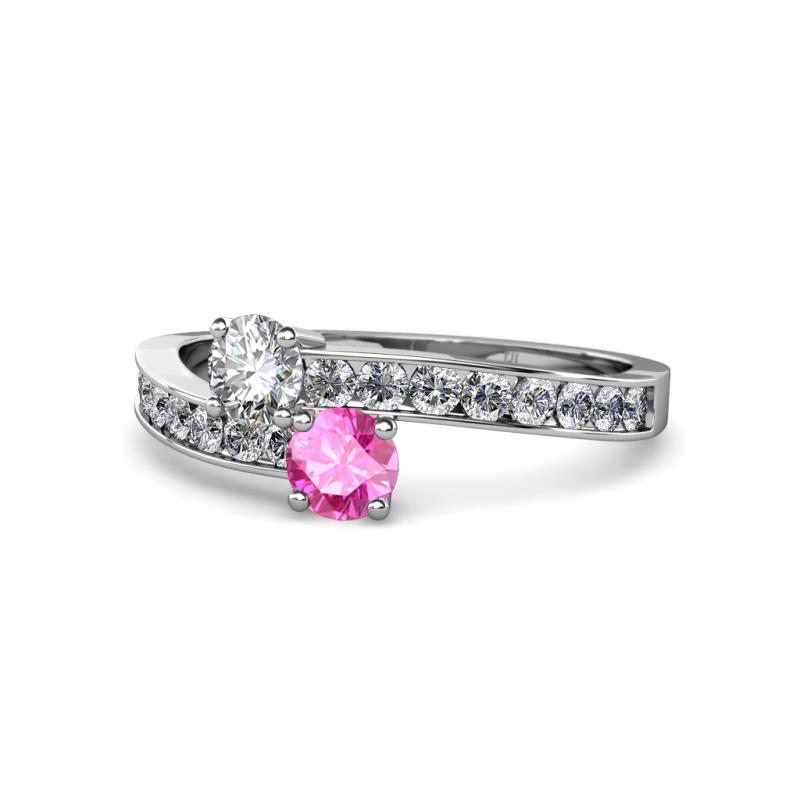 Olena Diamond and Pink Sapphire with Side Diamonds Bypass Ring 