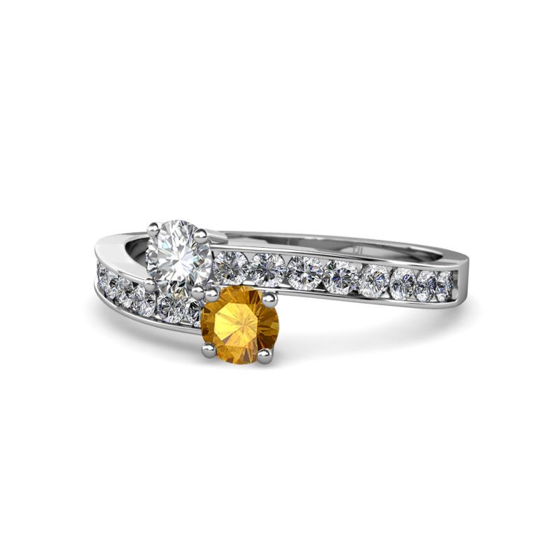Olena Diamond and Citrine with Side Diamonds Bypass Ring 