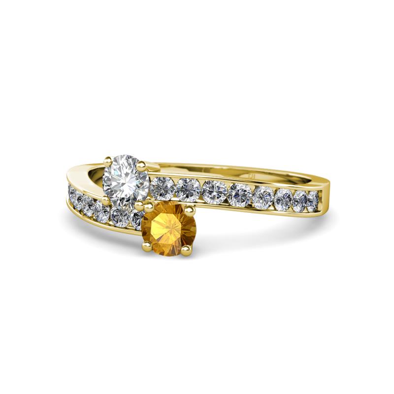 Olena Diamond and Citrine with Side Diamonds Bypass Ring 