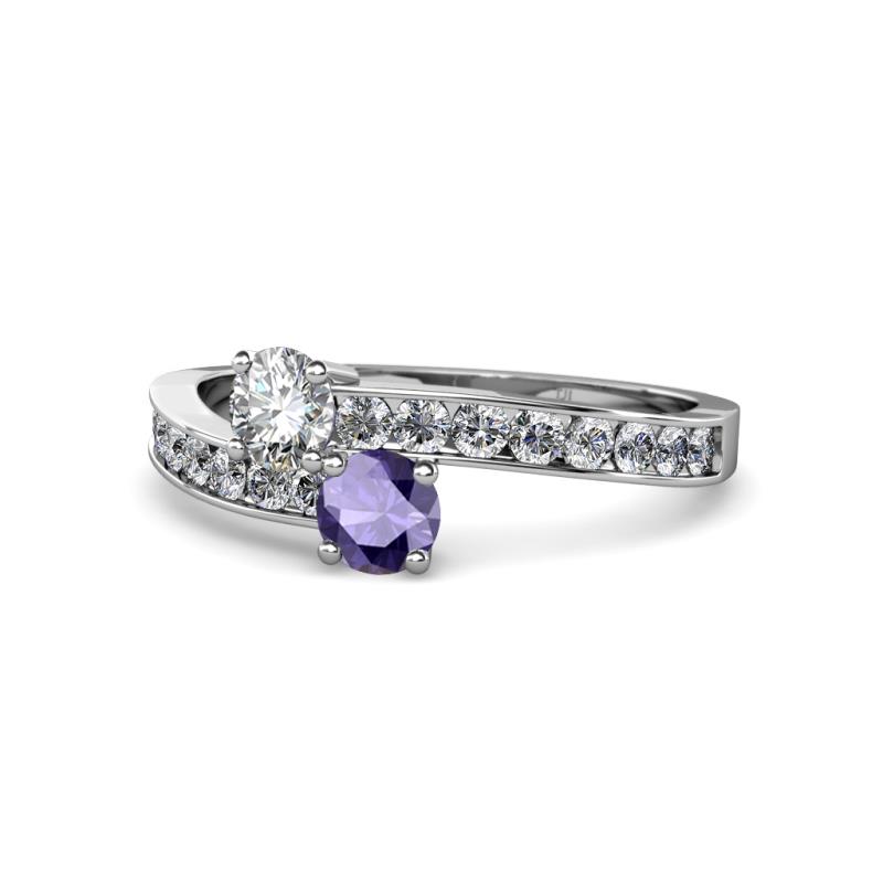 Olena Diamond and Iolite with Side Diamonds Bypass Ring 