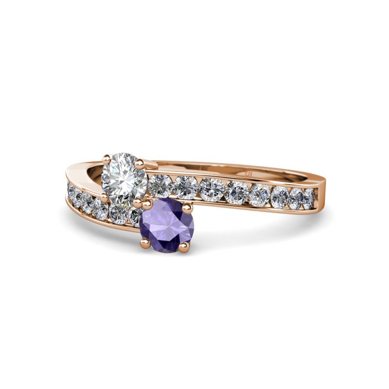 Olena Diamond and Iolite with Side Diamonds Bypass Ring 