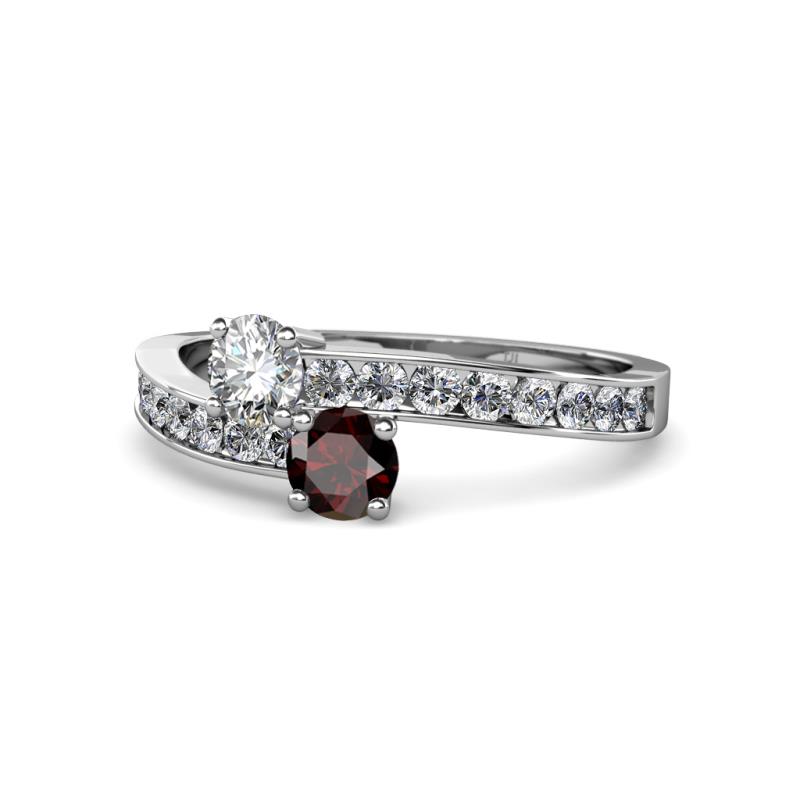 Olena Diamond and Red Garnet with Side Diamonds Bypass Ring 