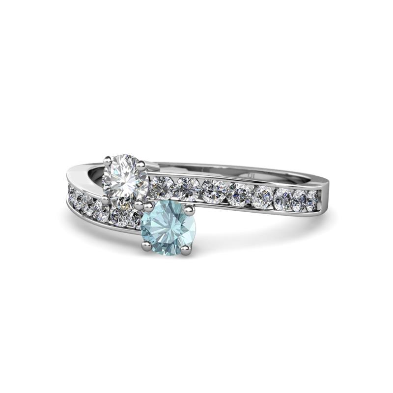 Olena Diamond and Aquamarine with Side Diamonds Bypass Ring 