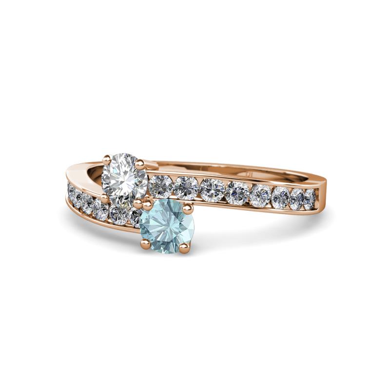 Olena Diamond and Aquamarine with Side Diamonds Bypass Ring 