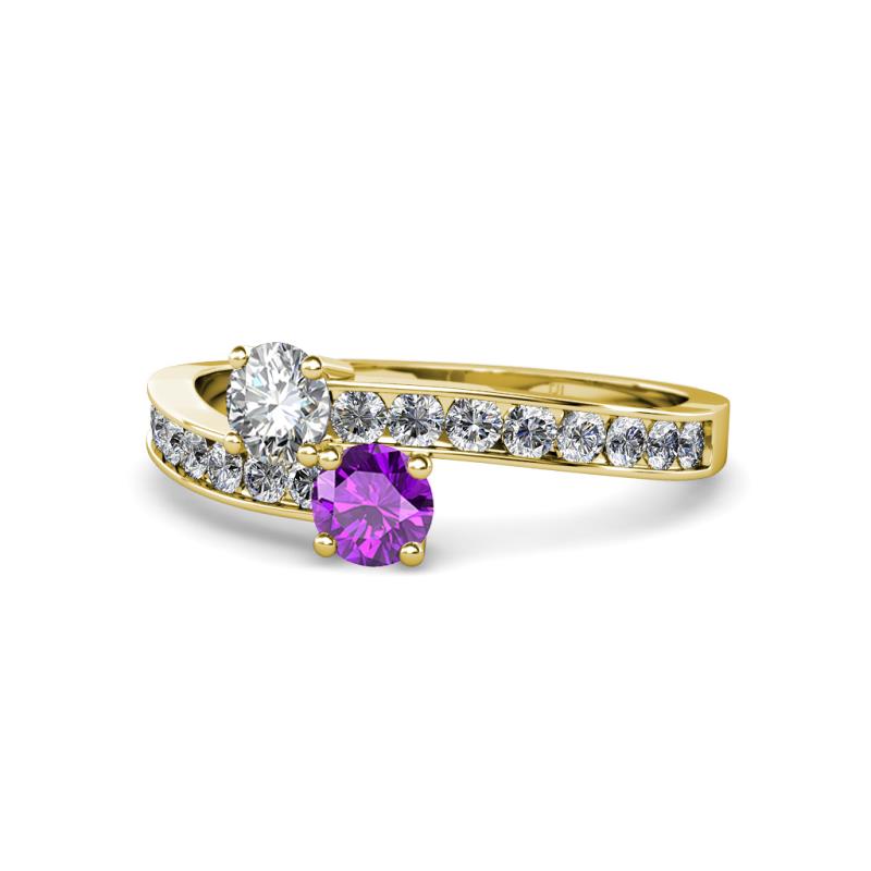 Olena Diamond and Amethyst with Side Diamonds Bypass Ring 