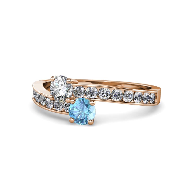 Olena Diamond and Blue Topaz with Side Diamonds Bypass Ring 