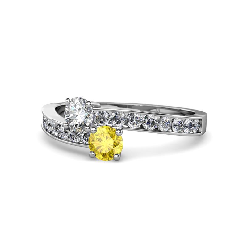 Olena Diamond and Yellow Sapphire with Side Diamonds Bypass Ring 