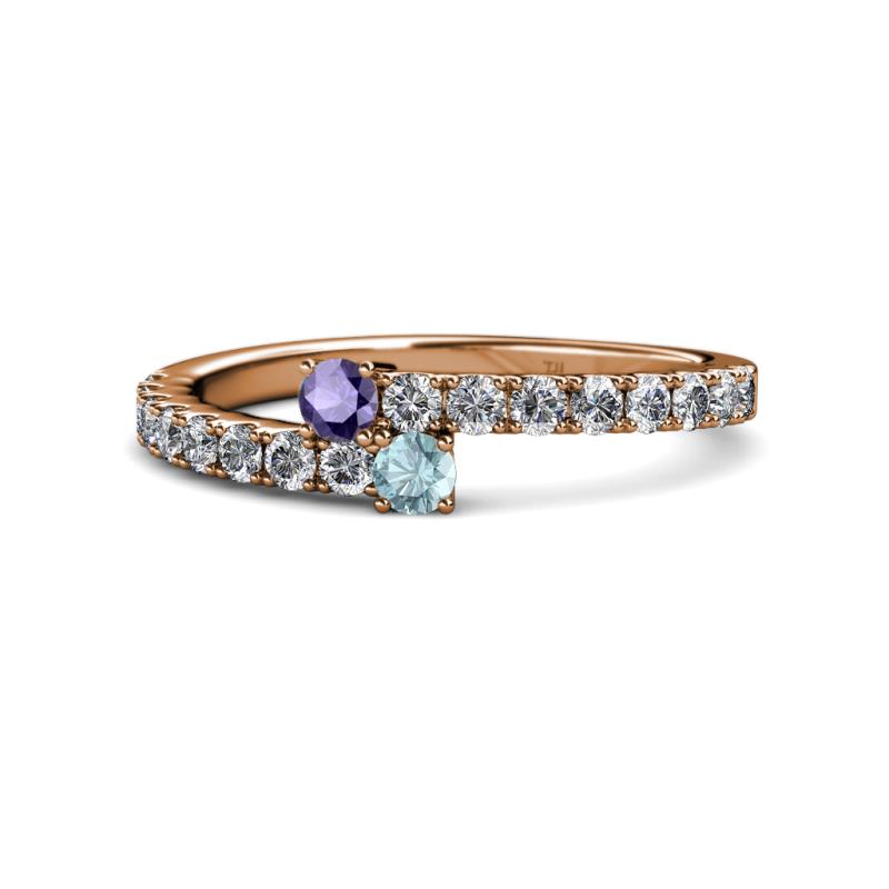 Delise 3.40mm Round Iolite and Aquamarine with Side Diamonds Bypass Ring 