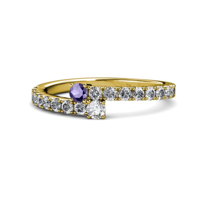 Delise 3.40mm Round Iolite and Diamond with Side Diamonds Bypass Ring 