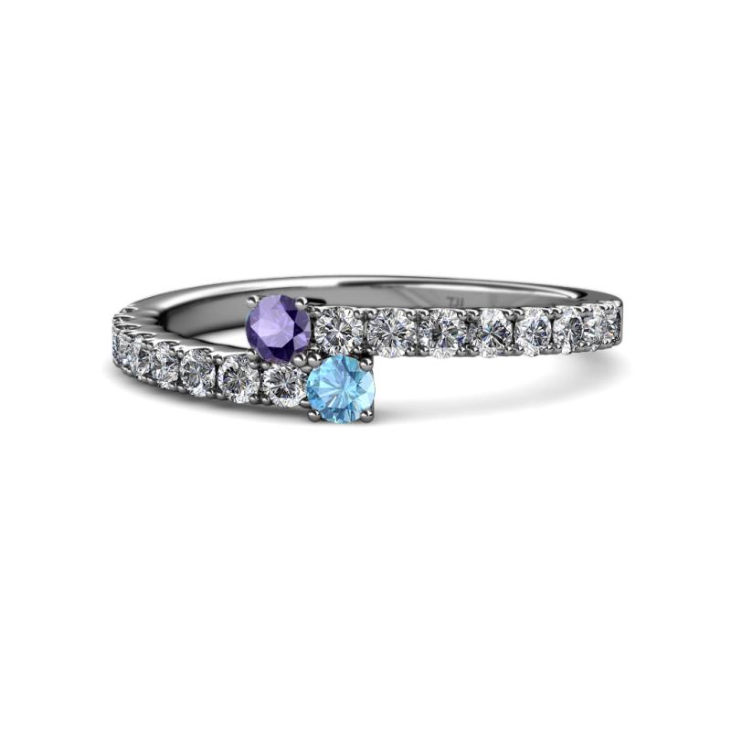 Delise 3.40mm Round Iolite and Blue Topaz with Side Diamonds Bypass Ring 