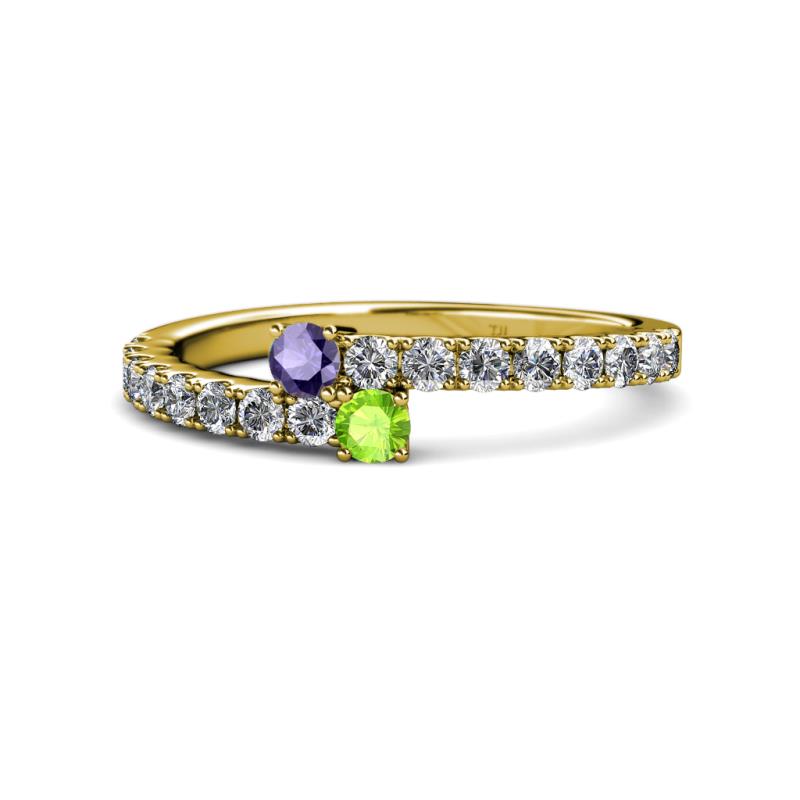 Delise 3.40mm Round Iolite and Peridot with Side Diamonds Bypass Ring 