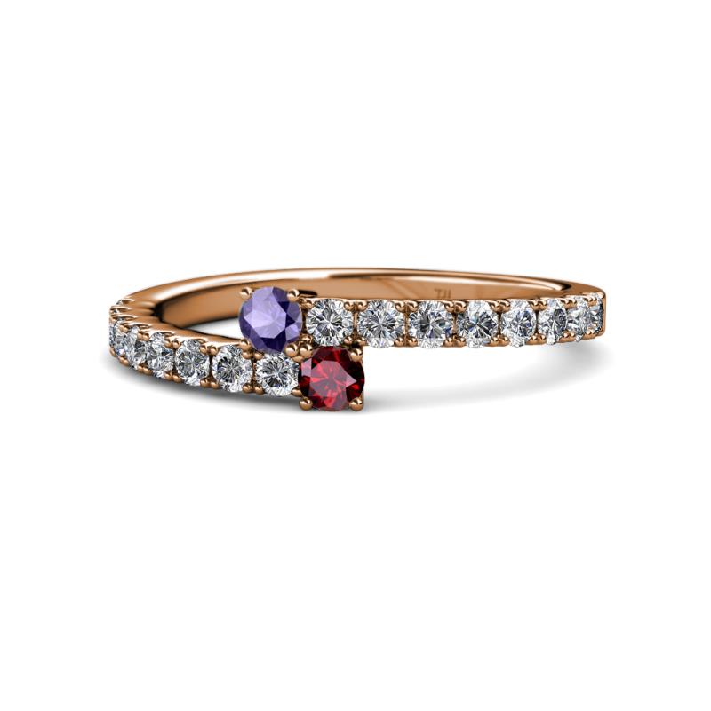Delise 3.40mm Round Iolite and Ruby with Side Diamonds Bypass Ring 